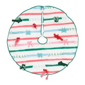 NEW Mdesign Riley Ribbons Faux Linen Christmas Tree Skirt